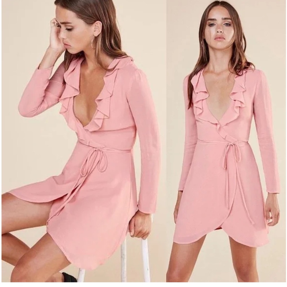 Reformation mini wrap dress, dusty pink, size small